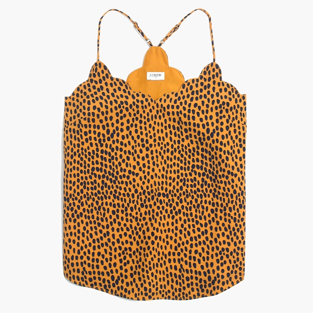 J. Crew Factory Camisole Racerback Tan Top Scalloped Women’s 8 Leopard AO913